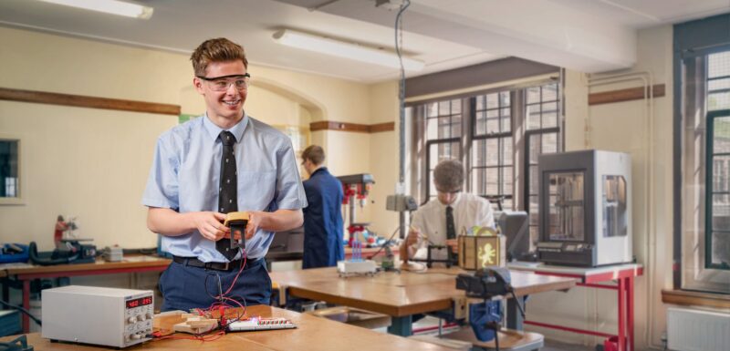 Hero shot for Sixth Form Boys School | Commercial Photographer Manchester | Greg Harding Commercial Photographer Photograph of a sixth form boy in an electronics subject