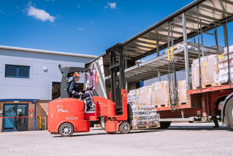 Essential Cuisine - behind the scenes 4 Forklift loading pallets onto a delivery lorry outside the Essential Cuisine production facility